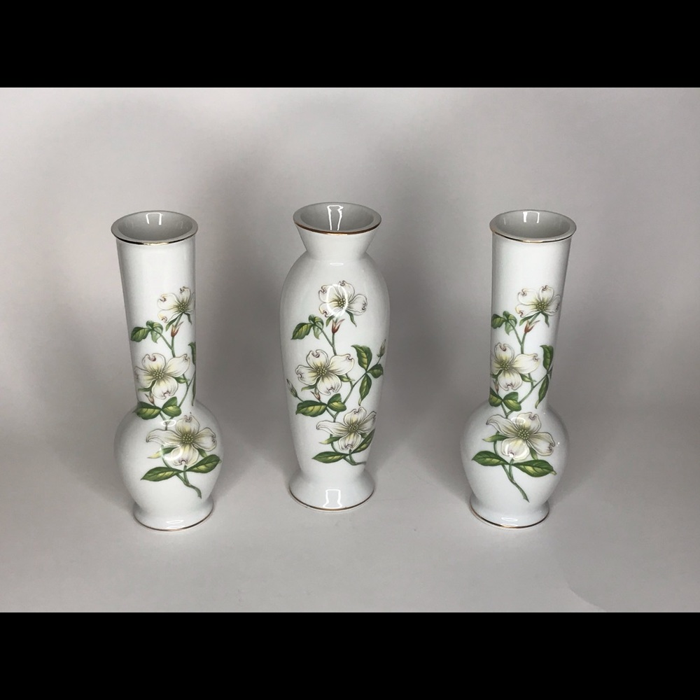 Set Of 3 Lefton China Vases #02870 Hand Painted
